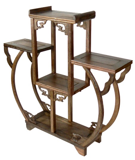 японская резная деревянная полочка для нэцкэ