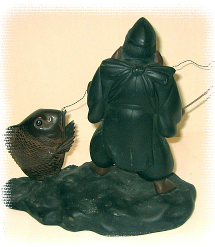 японская антикварная бронза: статуэтка Эбису, одного из Семи Богов Счастья, 1900-е гг.