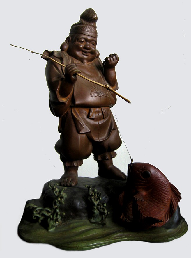бронзовая фигура одного из Семи Богов Счастья Эбису, Япония, эпоха Мэйдзи