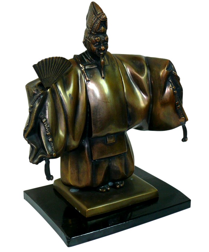 японская антикварная бронза: фигура актера театра НО в маске и с веером в руке, 1930-е гг.