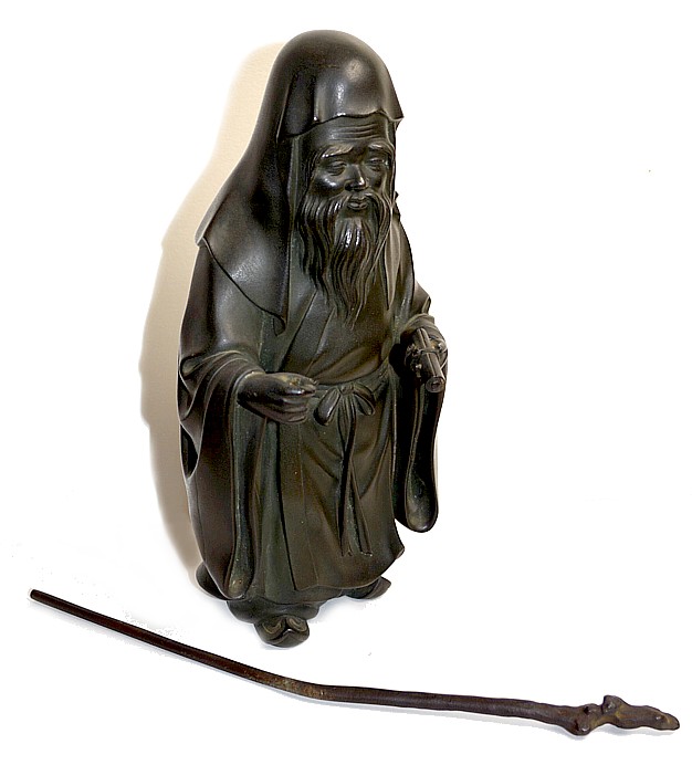 ФУКУРОКУДЗЮ, бронзовая антикварная статуэтка одного из Семи Богов Счастья, Япония, 1890-е гг.
