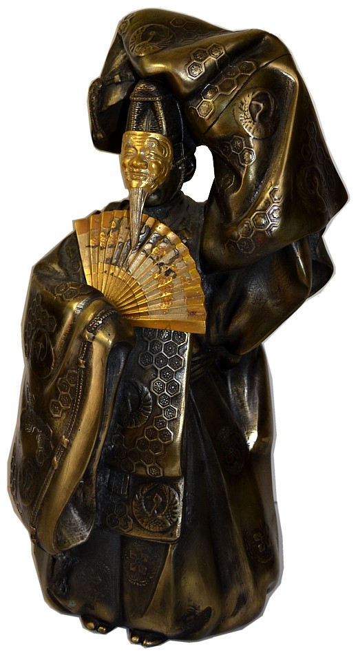 японская бронзовая фигура Актер театра Но в маске и с веером в руке, 1900-е гг., эпоха Мэйдзи