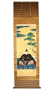 японская картина на свитке Император в весеннем саду