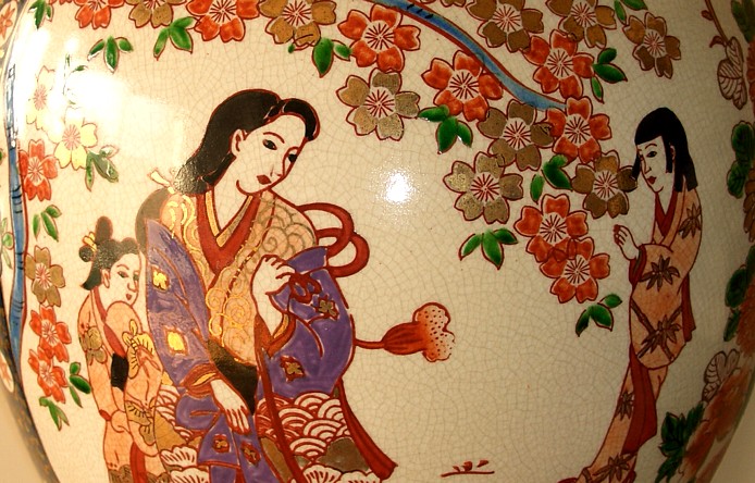 японская антикварная ваза, деталь