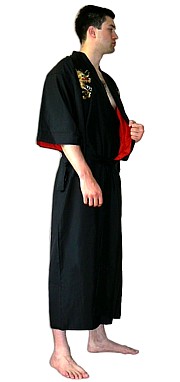 японское шелковое кимоно с вышивкой и подкладкой. мужской шелковый халат в японском стиле