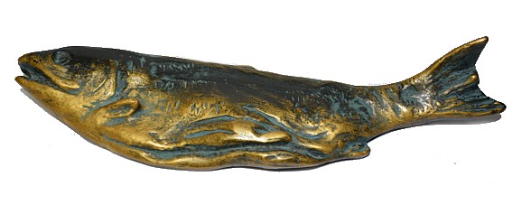 уникальная японская бронзовая скульптура Форель, 1960-е гг.