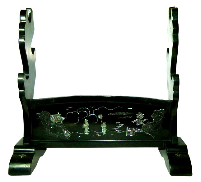 антикварная японская подставка с инкрустацией для трез самурайских мечей